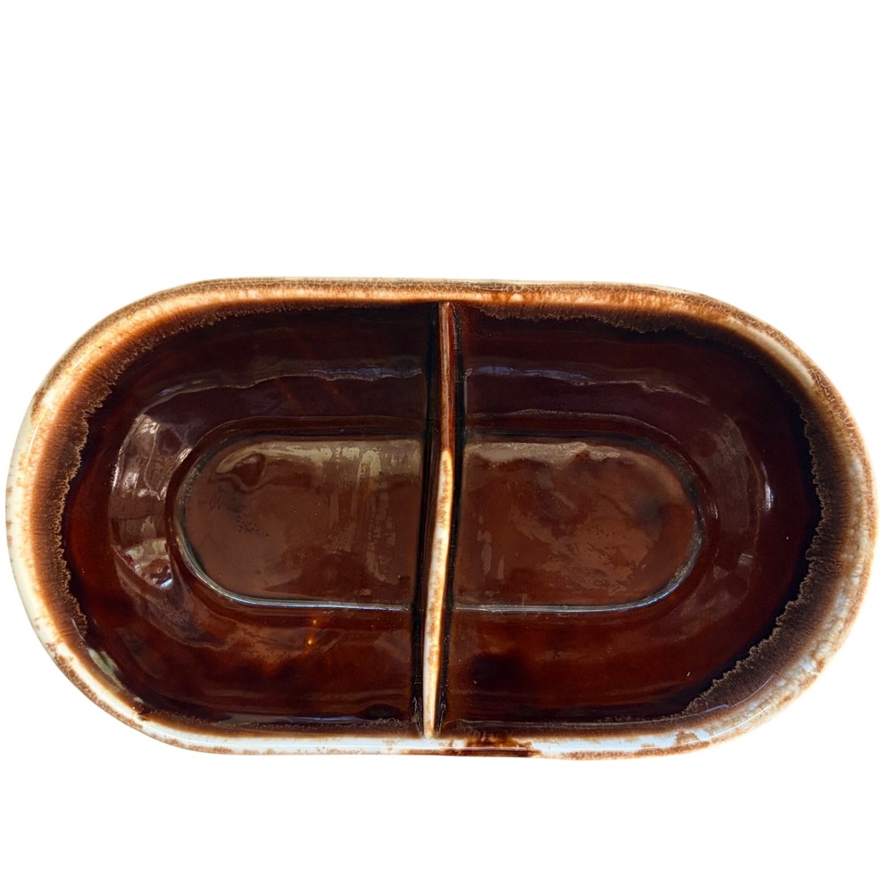 McCoy Pottery Brown Drip Glaze Divided Relish Dish Vintage 7038 USA Ceramic